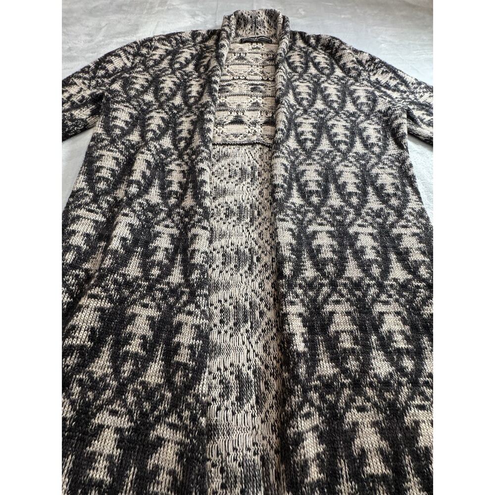 Peruvian Connection Womens Open Front Tunic Cardigan Sweater Ikat Black Sz M - Picture 2 of 11